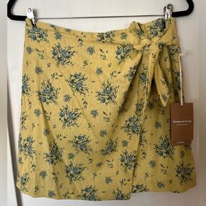 Linen Blend Floral Wrap Skirt